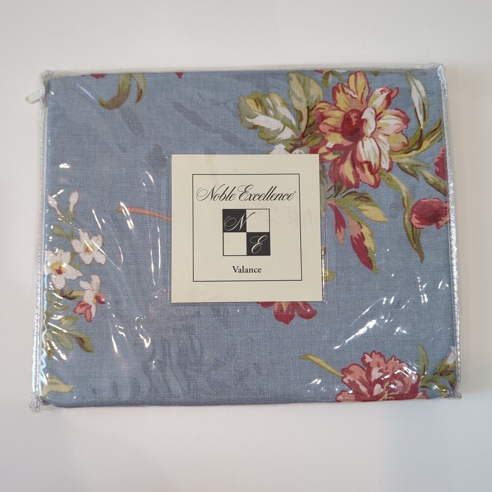 Noble Excellence Valance Blue Floral Linen Cotton Cottage Shabby Chic Tres Jolie